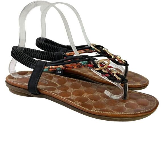 Patrizia Spring Step Gadelina Black Thong Slingback Sandals Flats Shoes 39 8.5 - Picture 1 of 16